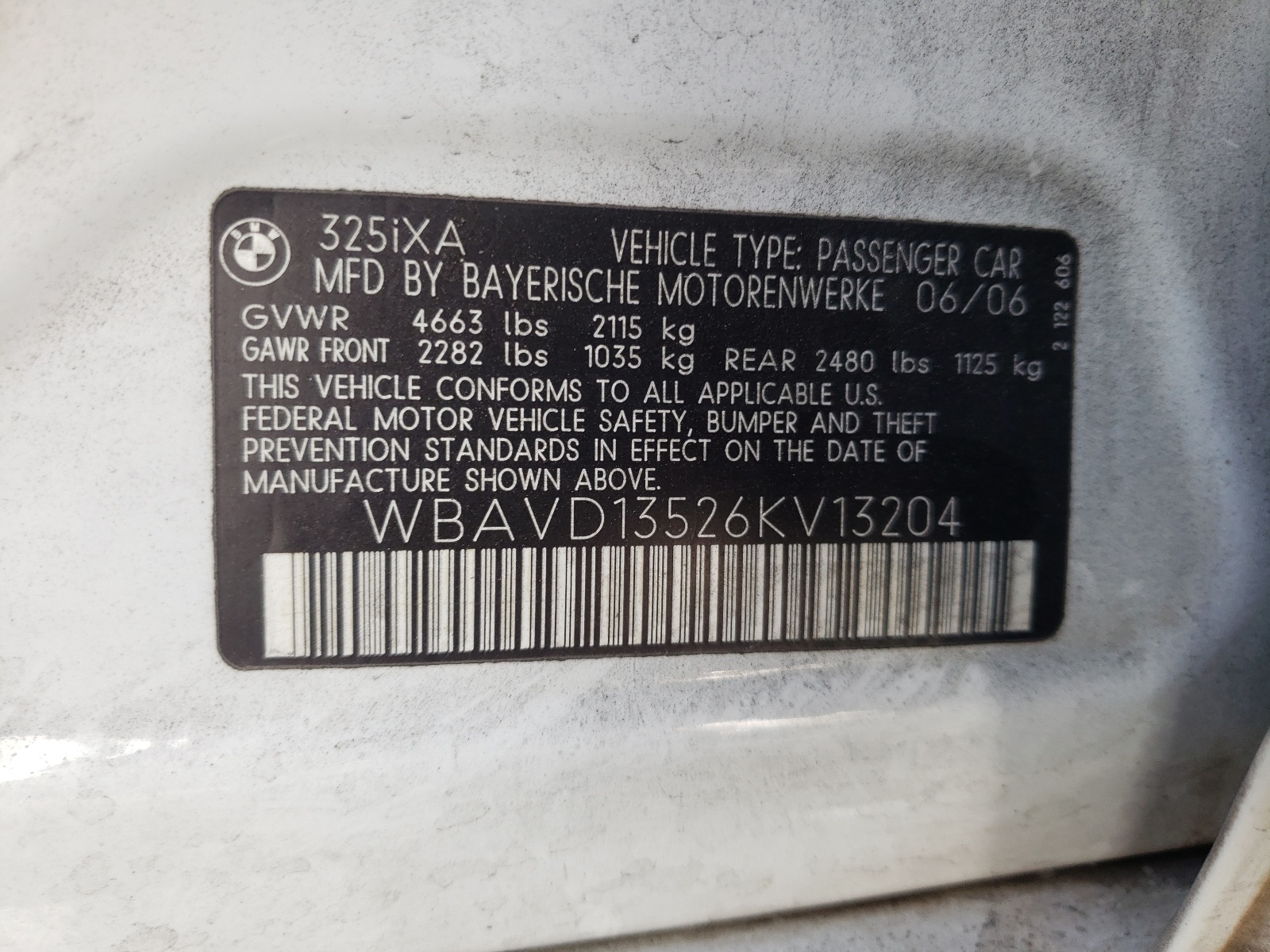 Photo 10 from auction – 2006 BMW 325XI with VIN WBAVD13526KV13204