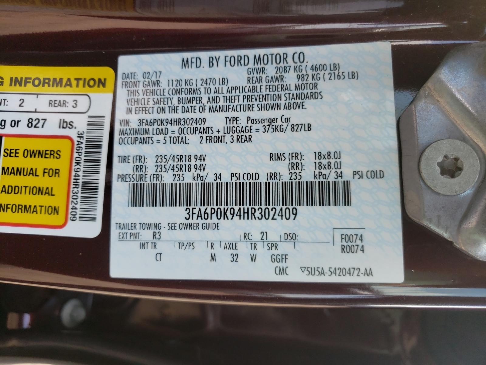 Photo 10 from auction – 2017 FORD FUSION TIT with VIN 3FA6P0K94HR302409