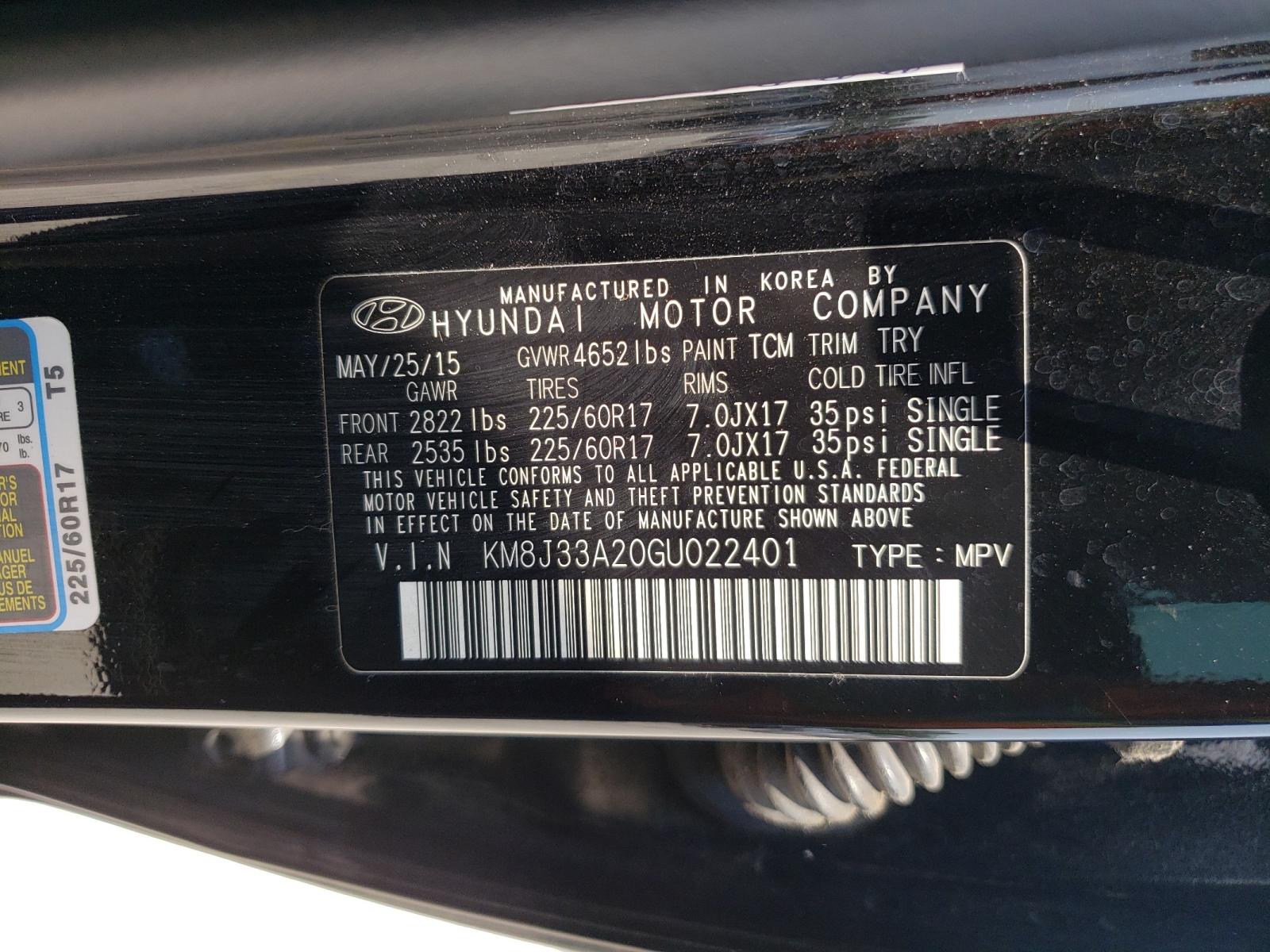 Photo 10 from auction – 2016 HYUNDAI TUCSON LIM with VIN KM8J33A20GU022401