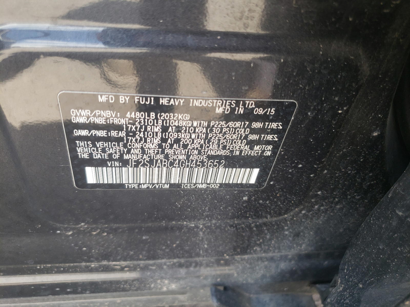 Photo 10 from auction – 2016 SUBARU FORESTER 2 with VIN JF2SJABC4GH453652