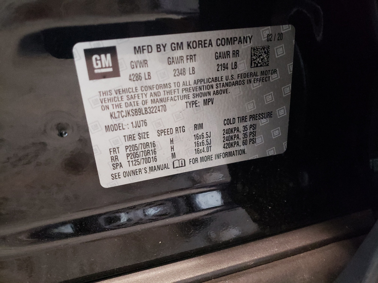 Photo 10 from auction – 2020 CHEVROLET TRAX LS with VIN KL7CJKSB9LB322470