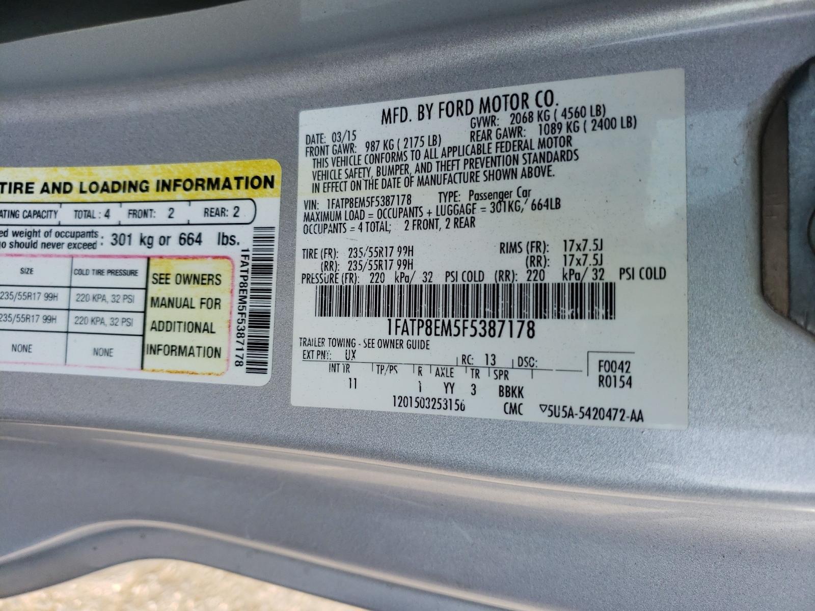 Photo 10 from auction – 2015 FORD MUSTANG with VIN 1FATP8EM5F5387178