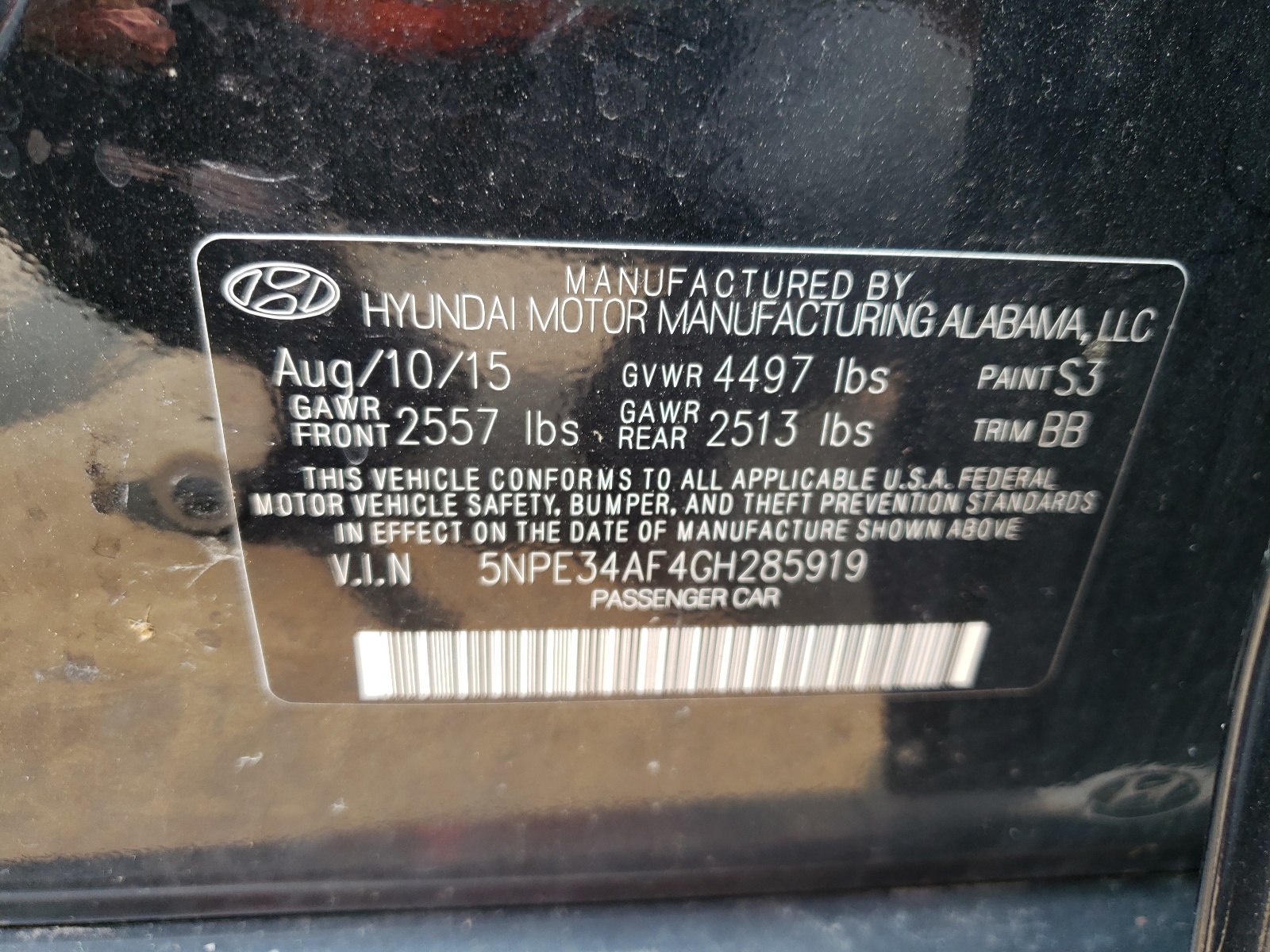 Photo 10 from auction – 2016 HYUNDAI SONATA SPO with VIN 5NPE34AF4GH285919