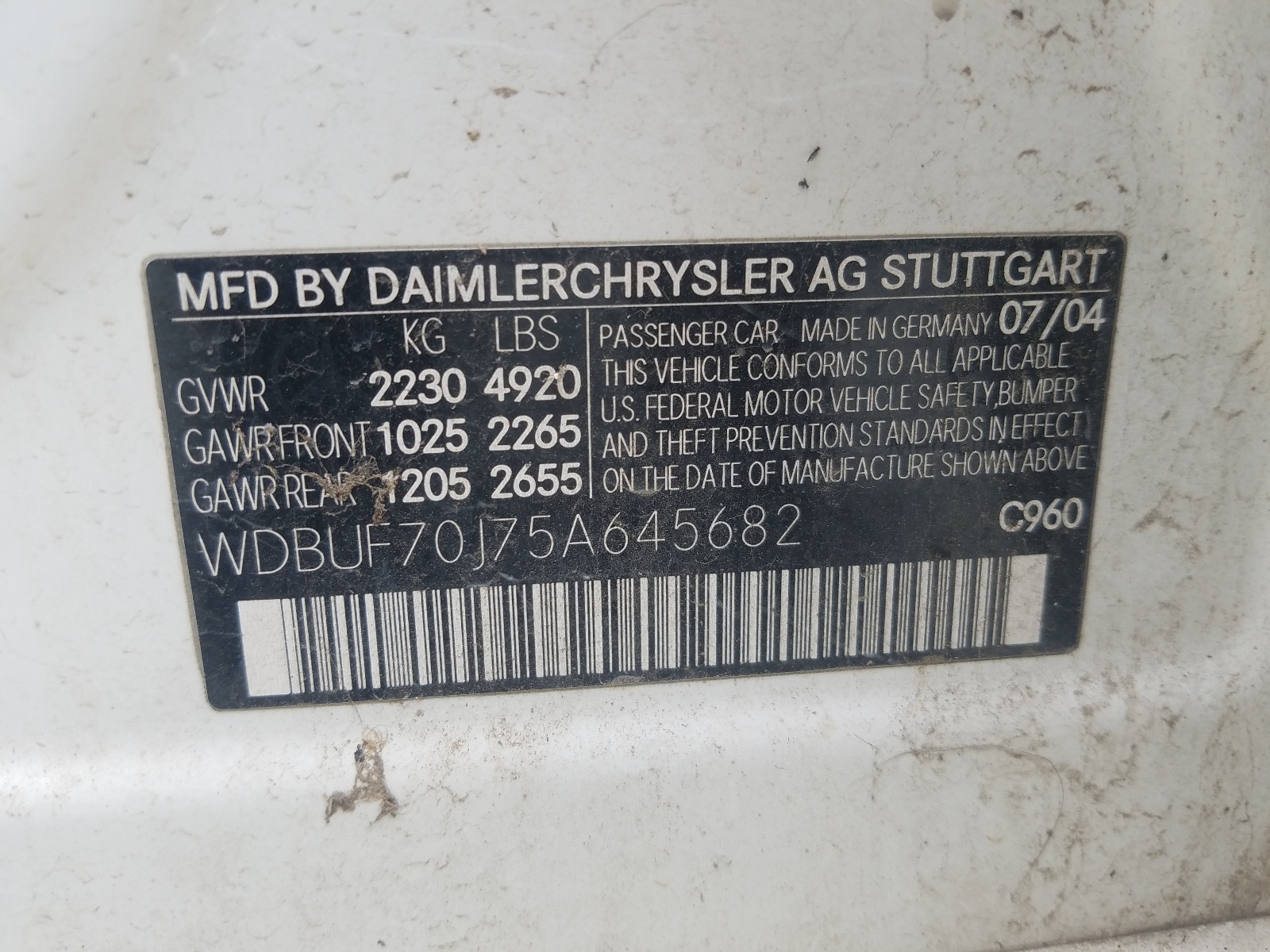 Photo 10 from auction – 2005 MERCEDES-BENZ E 500 with VIN WDBUF70J75A645682