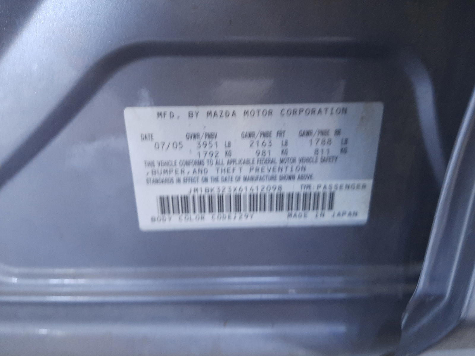 Photo 10 from auction – 2006 MAZDA 3 S with VIN JM1BK323X61412098