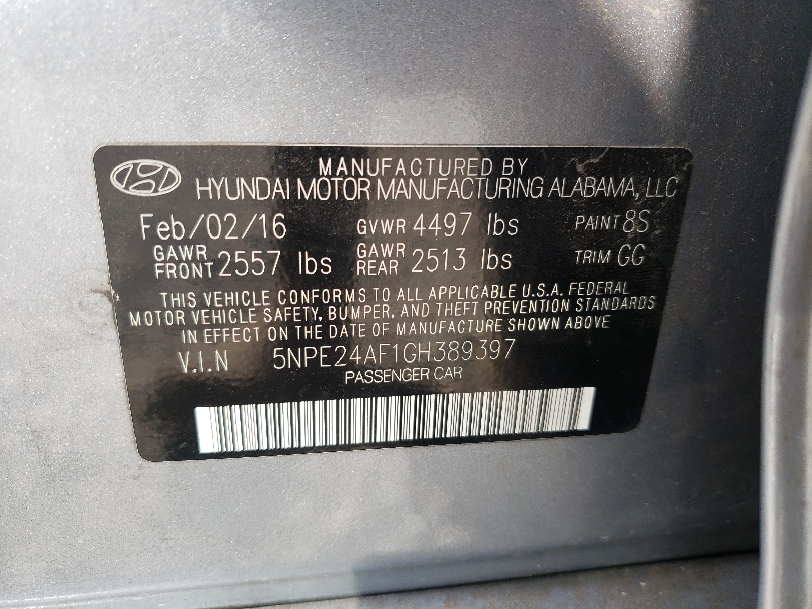 Photo 10 from auction – 2016 HYUNDAI SONATA SE with VIN 5NPE24AF1GH389397
