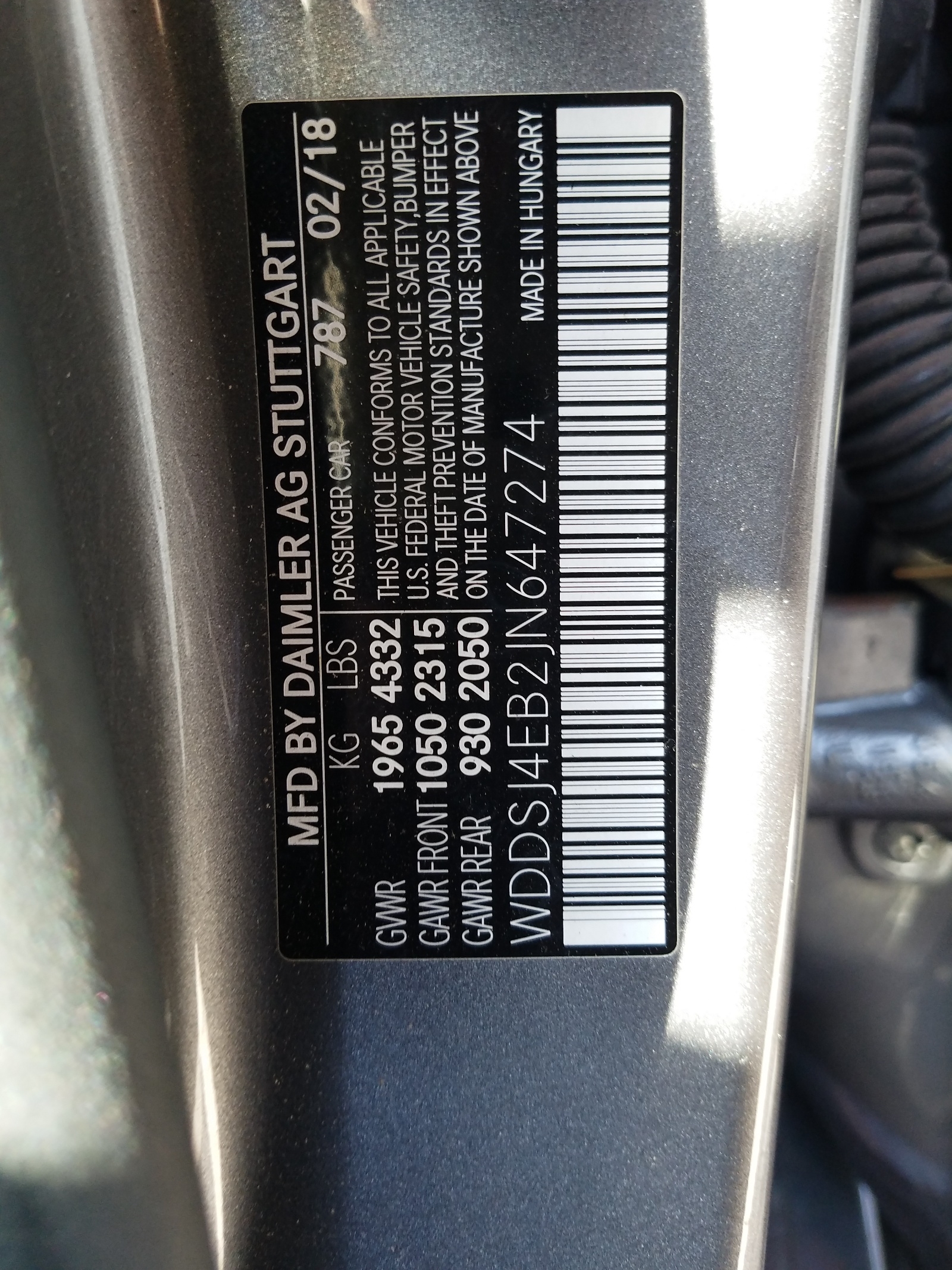 Photo 10 from auction – 2018 MERCEDES-BENZ CLA 250 with VIN WDDSJ4EB2JN647274