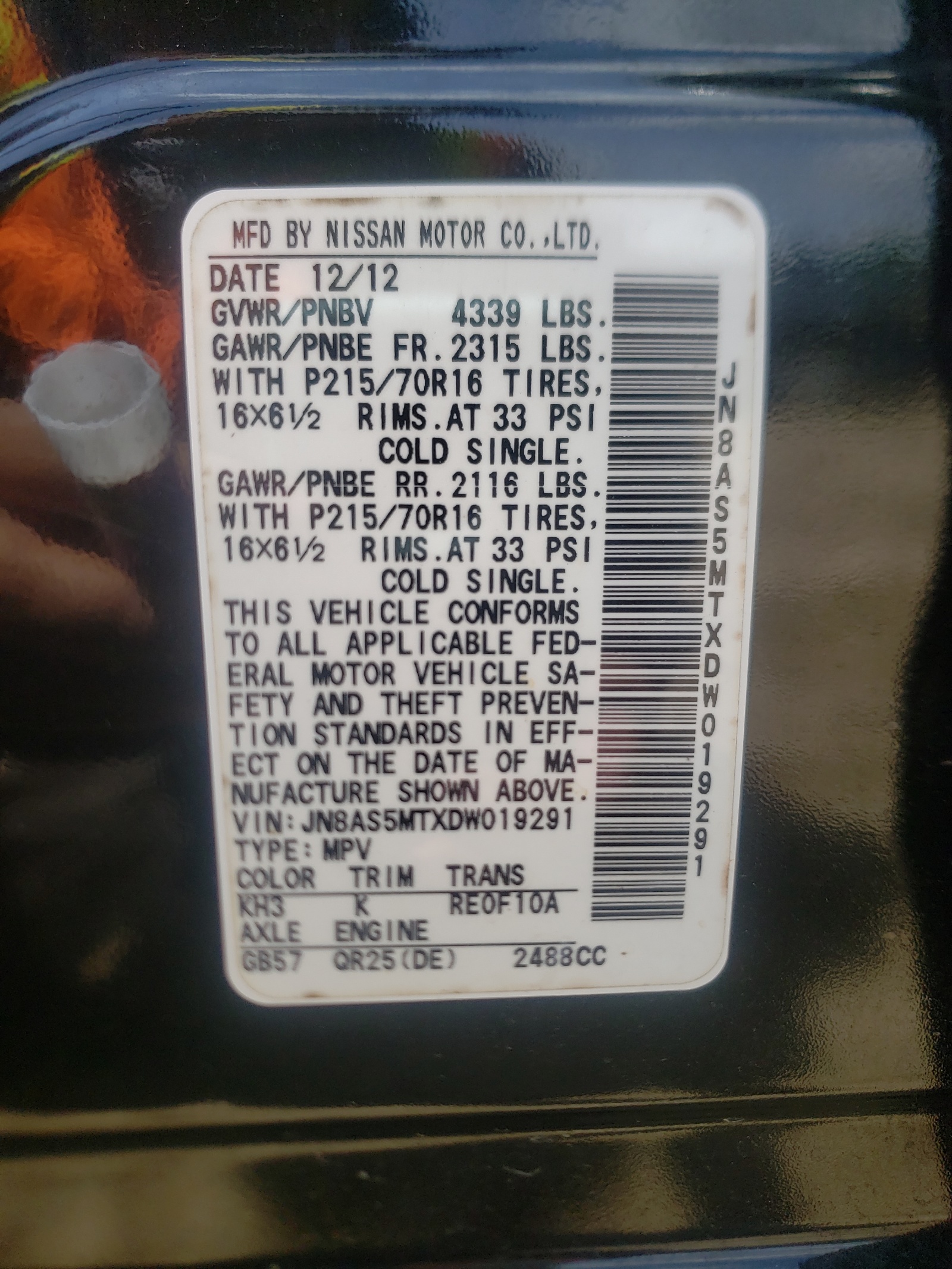 Photo 10 from auction – 2013 NISSAN ROGUE S with VIN JN8AS5MTXDW019291