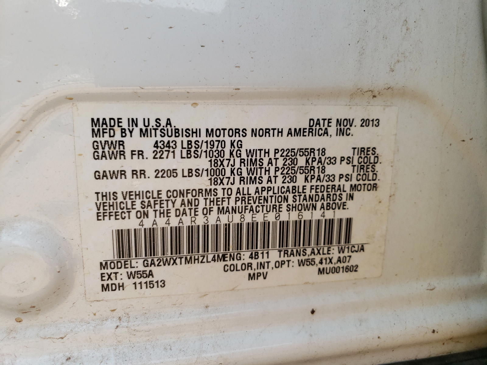 Photo 10 from auction – 2014 MITSUBISHI OUTLANDER with VIN 4A4AR3AU8EE016141