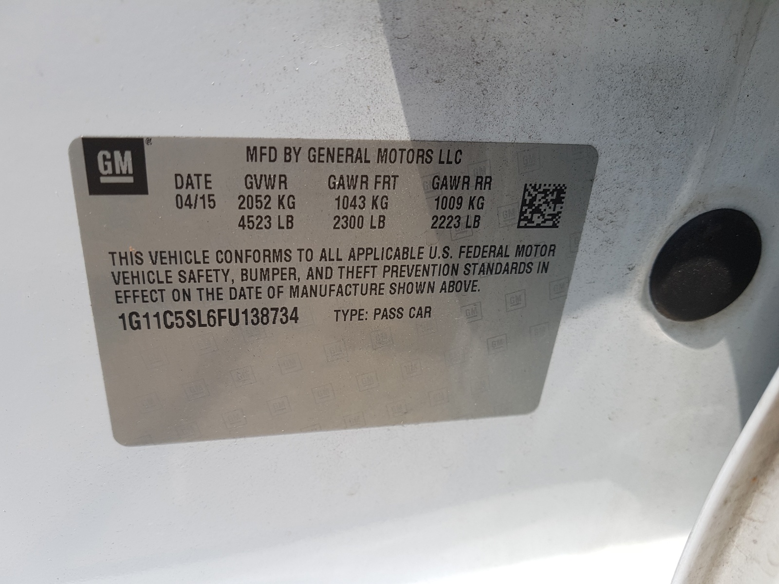 Photo 10 from auction – 2015 CHEVROLET MALIBU 1LT with VIN 1G11C5SL6FU138734