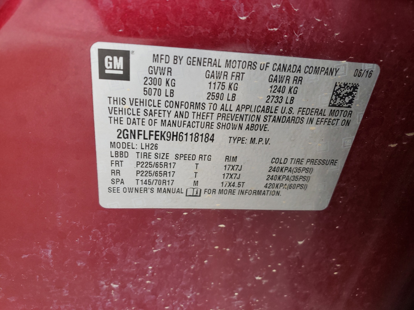 Photo 10 from auction – 2017 CHEVROLET EQUINOX LT with VIN 2GNFLFEK9H6118184