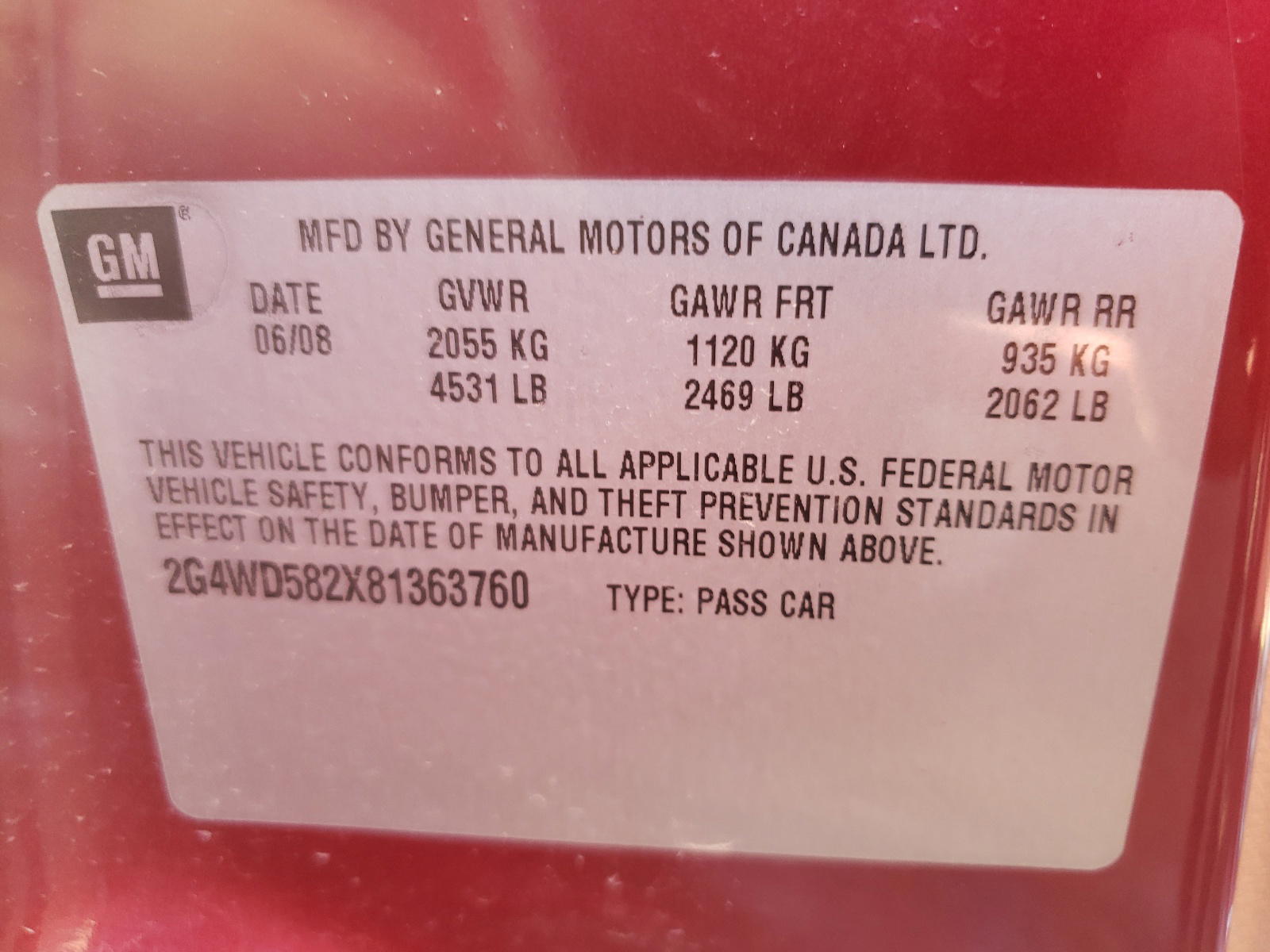 Photo 10 from auction – 2008 BUICK LACROSSE C with VIN 2G4WD582X81363760