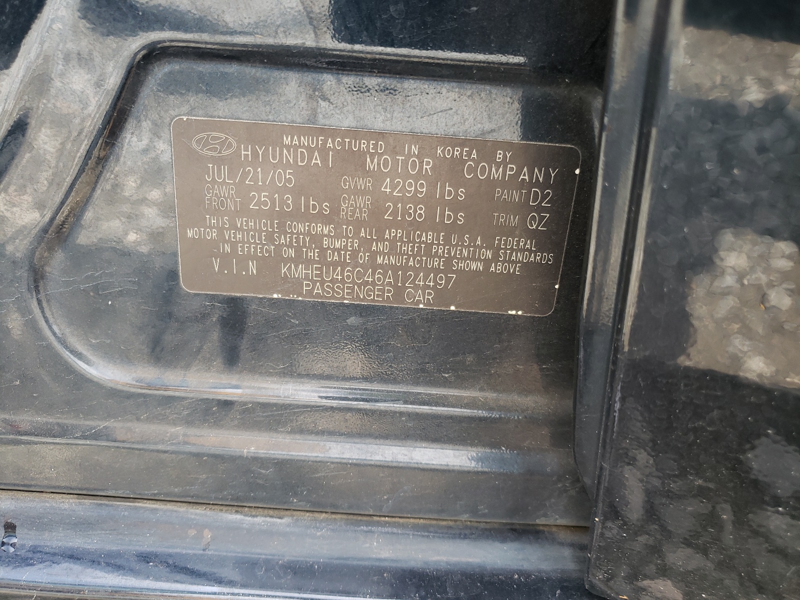 Photo 10 from auction – 2006 HYUNDAI SONATA GLS with VIN KMHEU46C46A124497