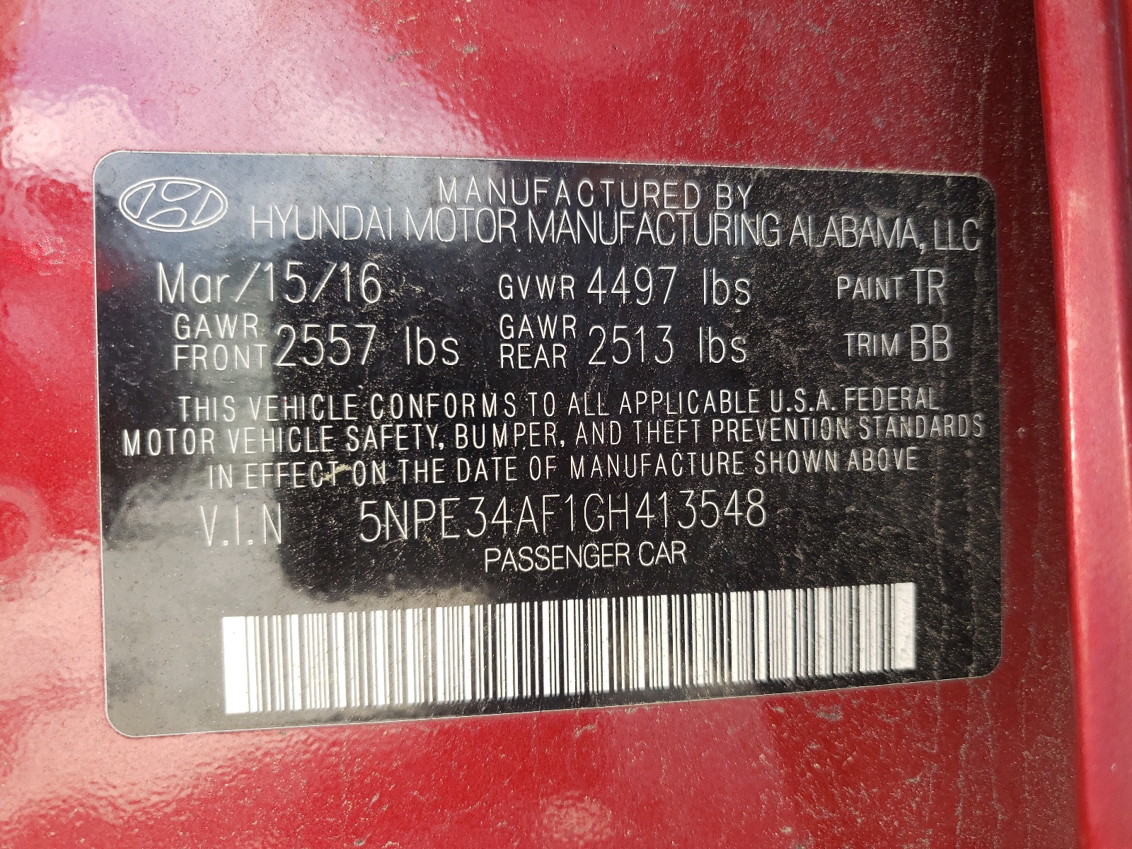 Photo 10 from auction – 2016 HYUNDAI SONATA SPO with VIN 5NPE34AF1GH413548