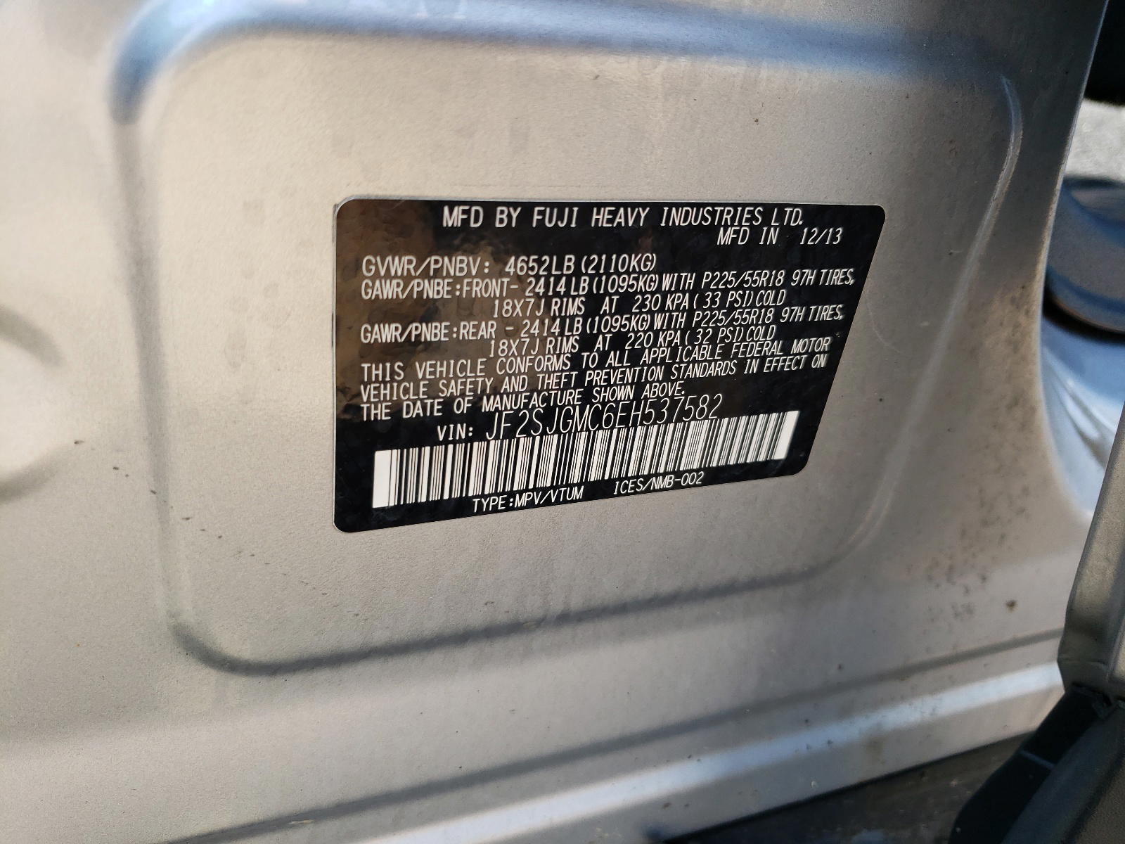 Photo 10 from auction – 2014 SUBARU FORESTER 2 with VIN JF2SJGMC6EH537582