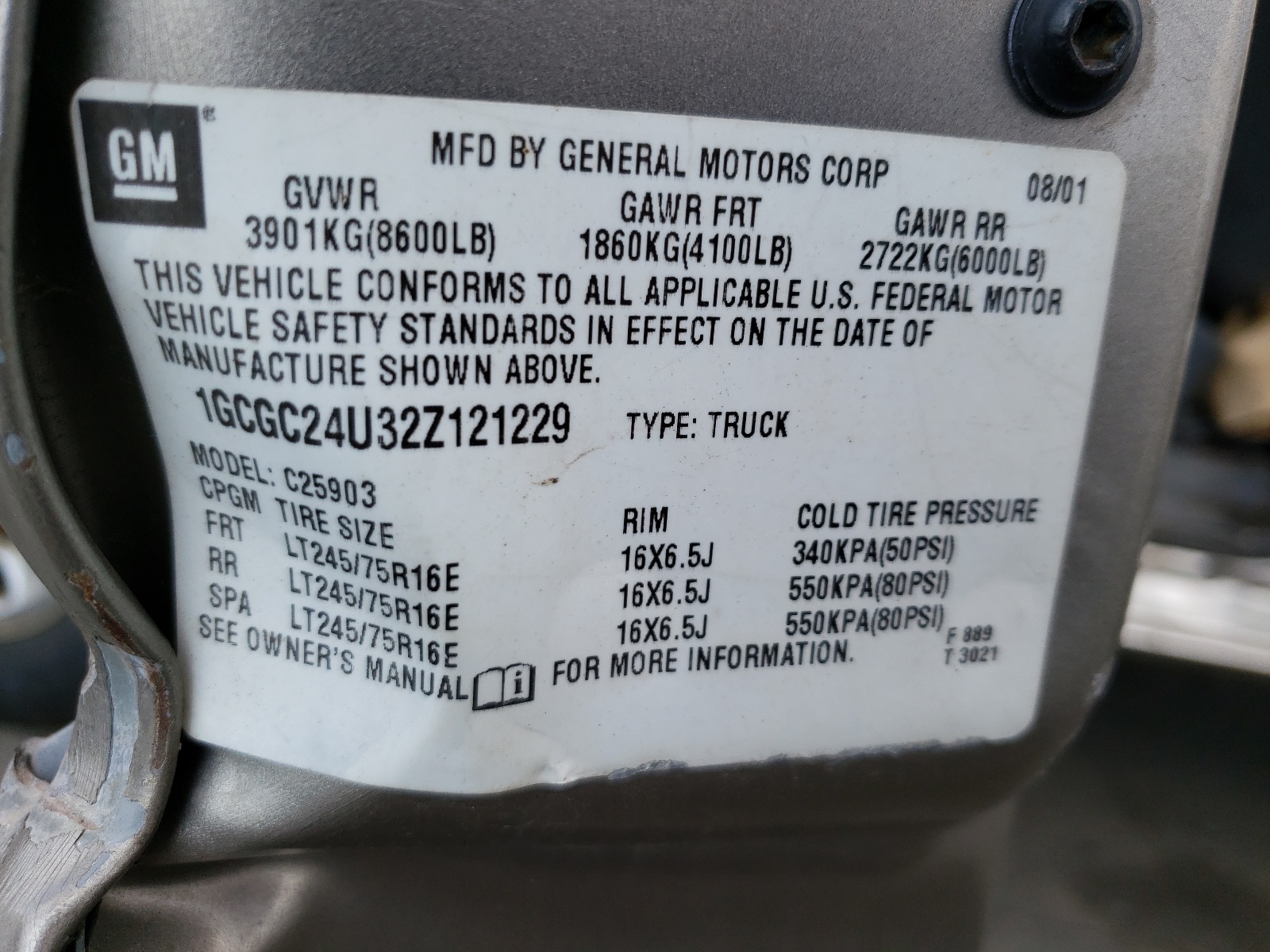Photo 10 from auction – 2002 CHEVROLET SILVERADO with VIN 1GCGC24U32Z121229