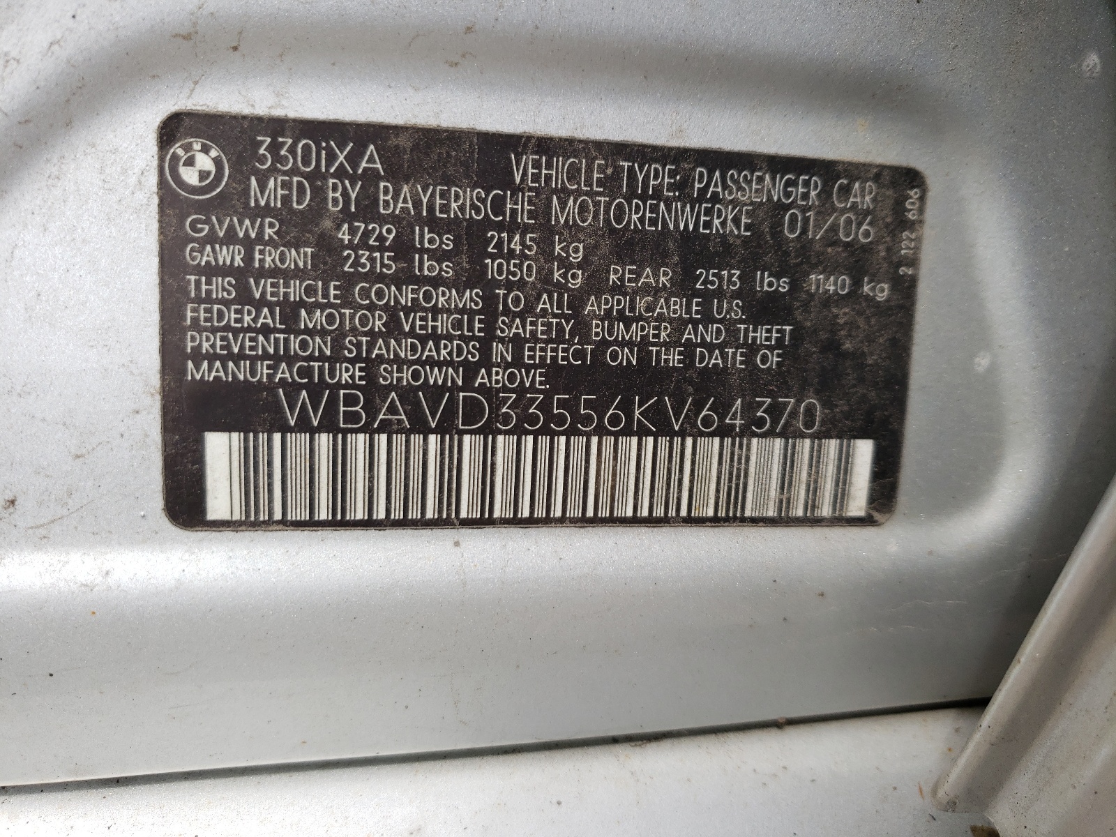 Photo 10 from auction – 2006 BMW 330 XI with VIN WBAVD33556KV64370