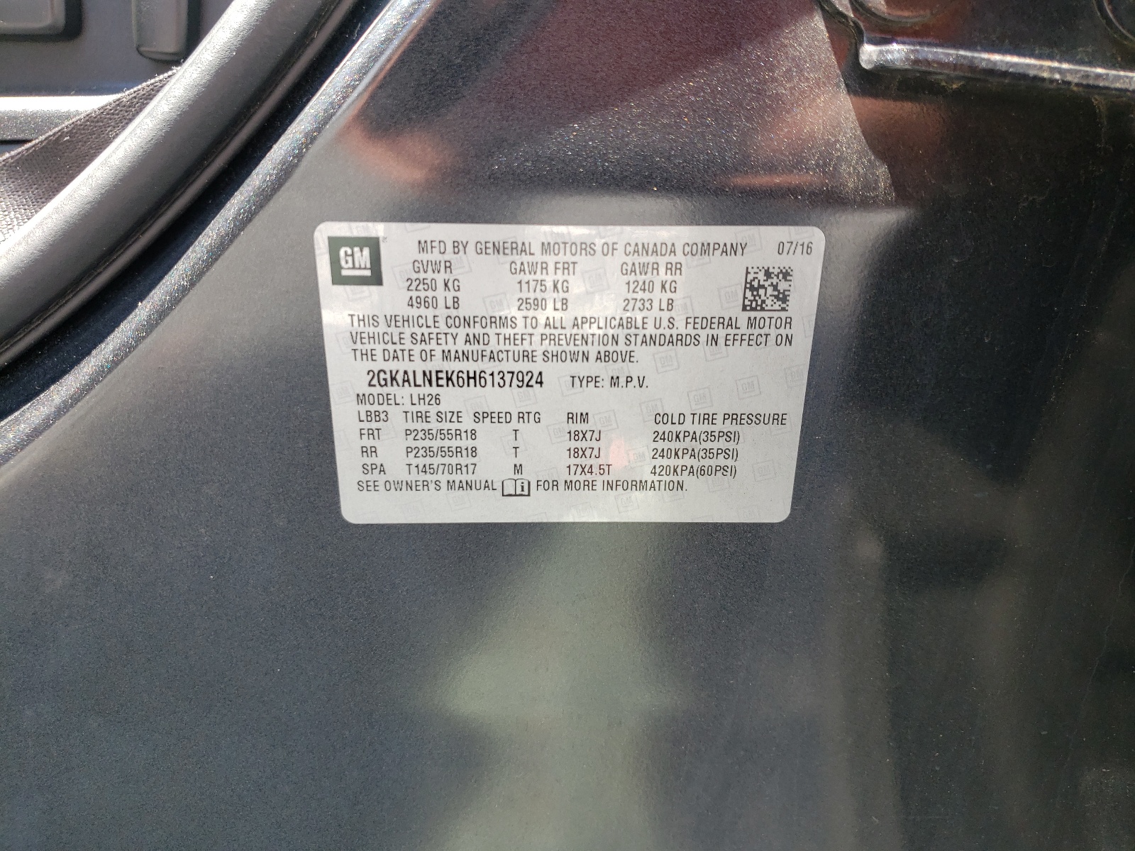 Photo 10 from auction – 2017 GMC TERRAIN SL with VIN 2GKALNEK6H6137924