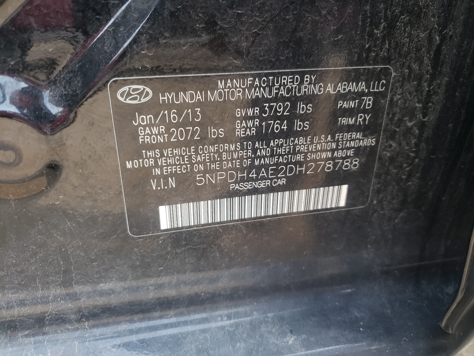 Photo 10 from auction – 2013 HYUNDAI ELANTRA GL with VIN 5NPDH4AE2DH278788