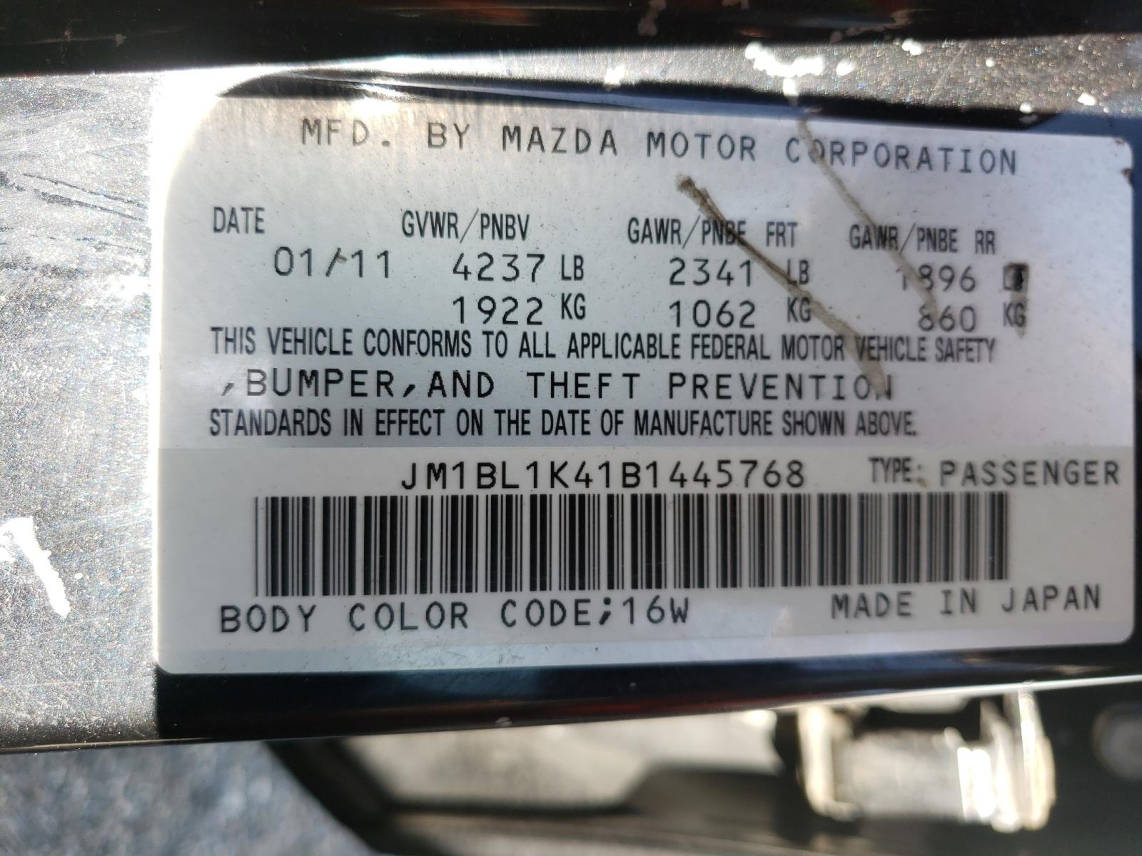 Photo 10 from auction – 2011 MAZDA SPEED 3 with VIN JM1BL1K41B1445768