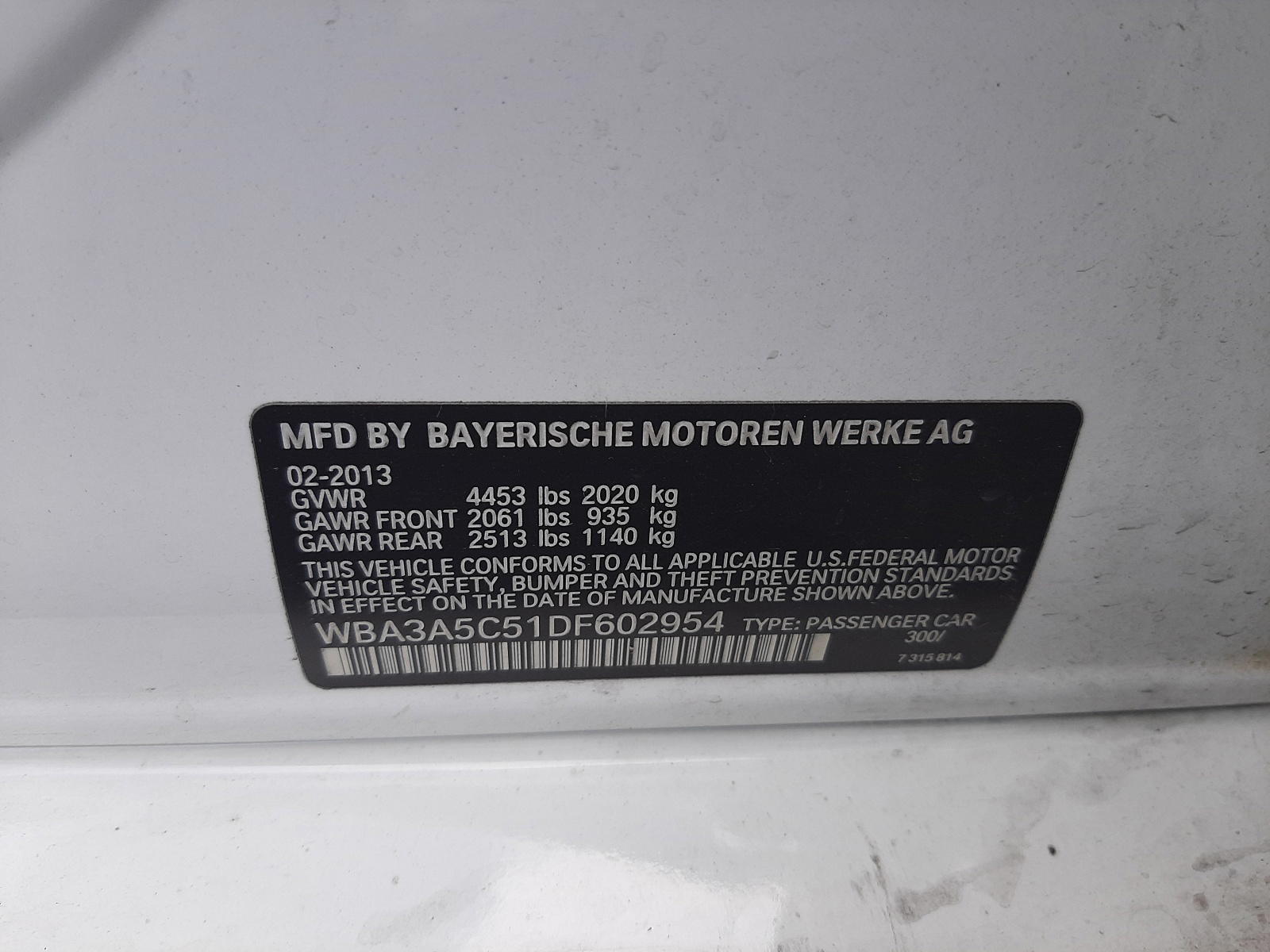 Photo 10 from auction – 2013 BMW 328 I with VIN WBA3A5C51DF602954