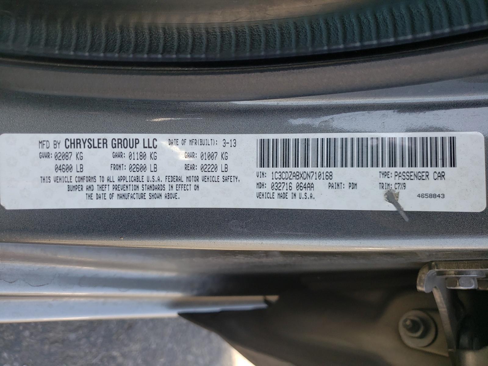 Photo 10 from auction – 2013 DODGE AVENGER SE with VIN 1C3CDZABXDN710168