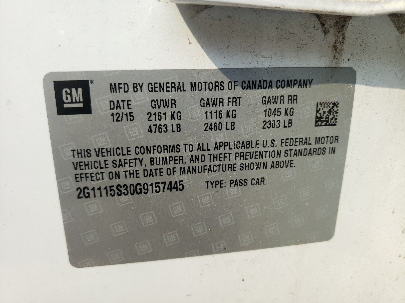 Photo 10 from auction – 2016 CHEVROLET IMPALA LT with VIN 2G1115S30G9157445