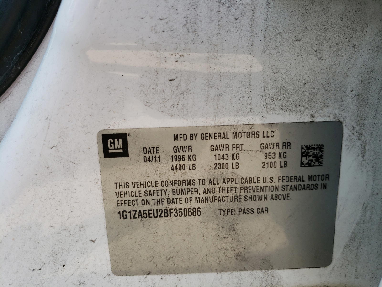 Photo 10 from auction – 2011 CHEVROLET MALIBU with VIN 1G1ZA5EU2BF350686