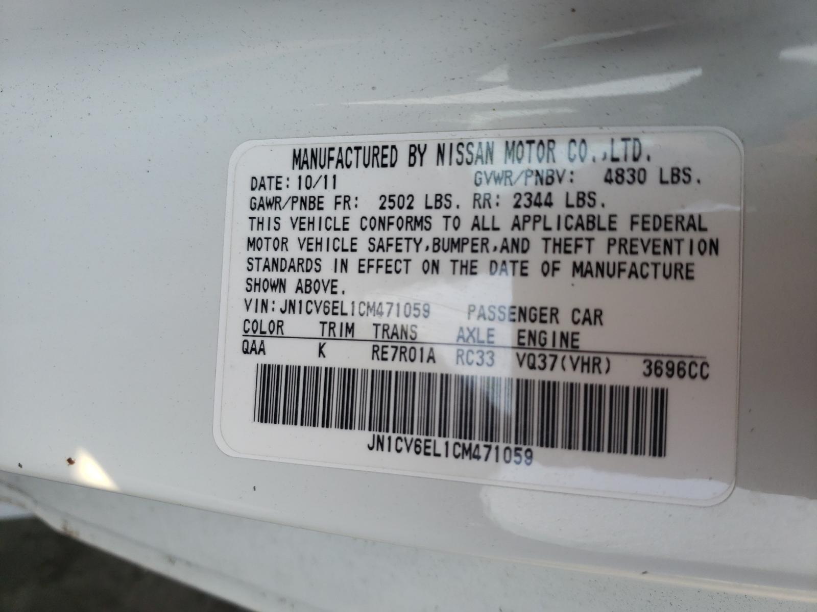 Photo 10 from auction – 2012 INFINITI G37 with VIN JN1CV6EL1CM471059