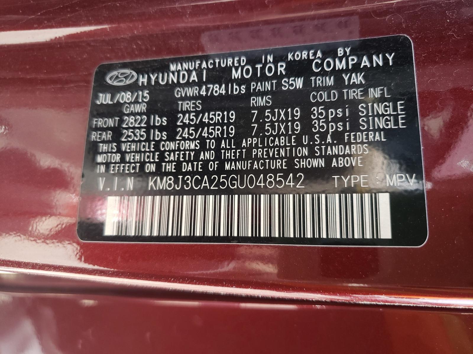 Photo 10 from auction – 2016 HYUNDAI TUCSON LIM with VIN KM8J3CA25GU048542