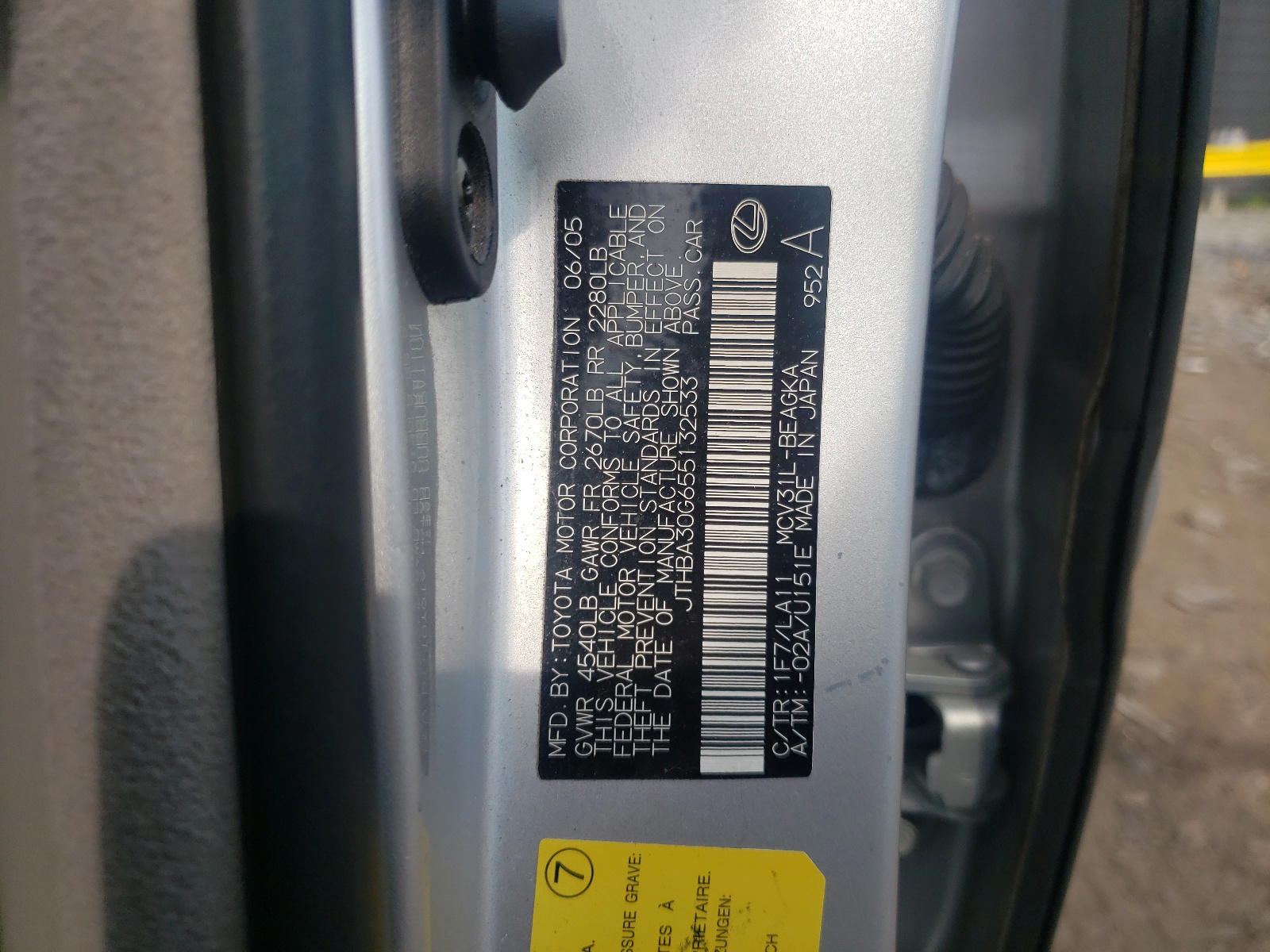 Photo 10 from auction – 2005 LEXUS ES 330 with VIN JTHBA30G655132533