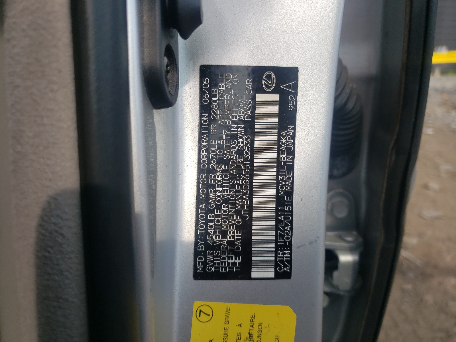 Фото 10 с аукциона – 2005 LEXUS ES 330 с VIN JTHBA30G655132533