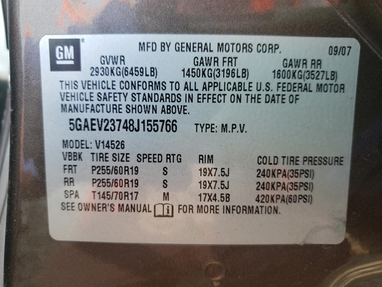 Photo 10 from auction – 2008 BUICK ENCLAVE CX with VIN 5GAEV23748J155766