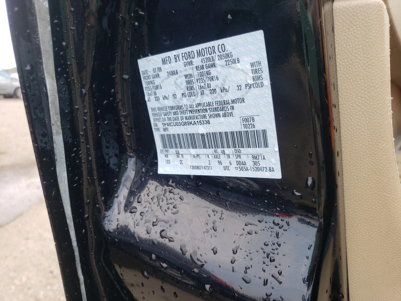 Photo 10 from auction – 2009 FORD ESCAPE with VIN 1FMCU03G89KA15336