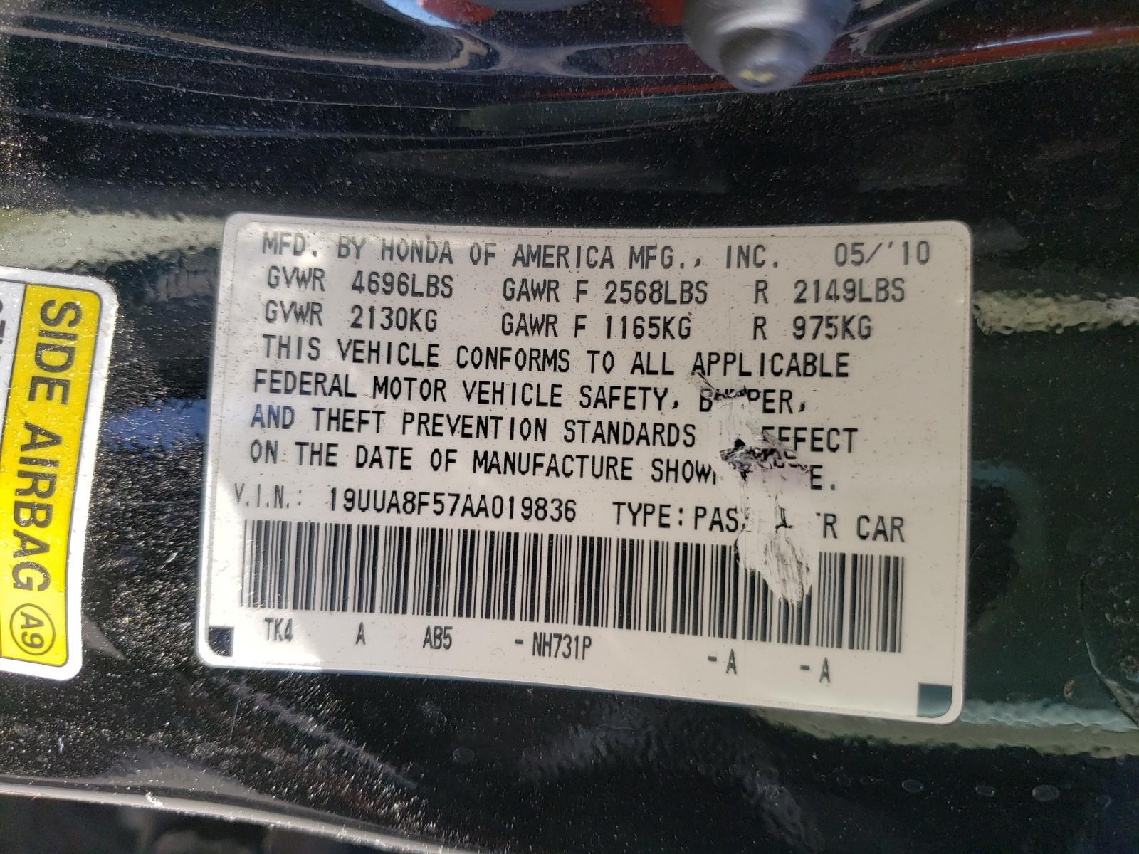 Photo 10 from auction – 2010 ACURA TL with VIN 19UUA8F57AA019836