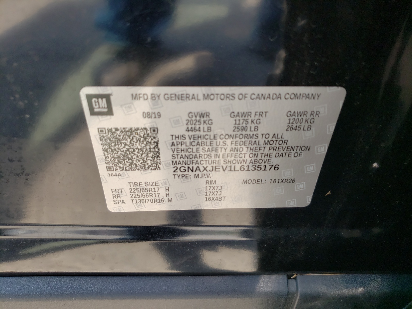 Photo 10 from auction – 2020 CHEVROLET EQUINOX LT with VIN 2GNAXJEV1L6135176
