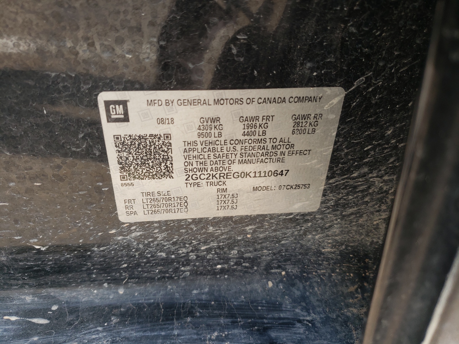 Photo 10 from auction – 2019 CHEVROLET SILVERADO with VIN 2GC2KREG0K1110647