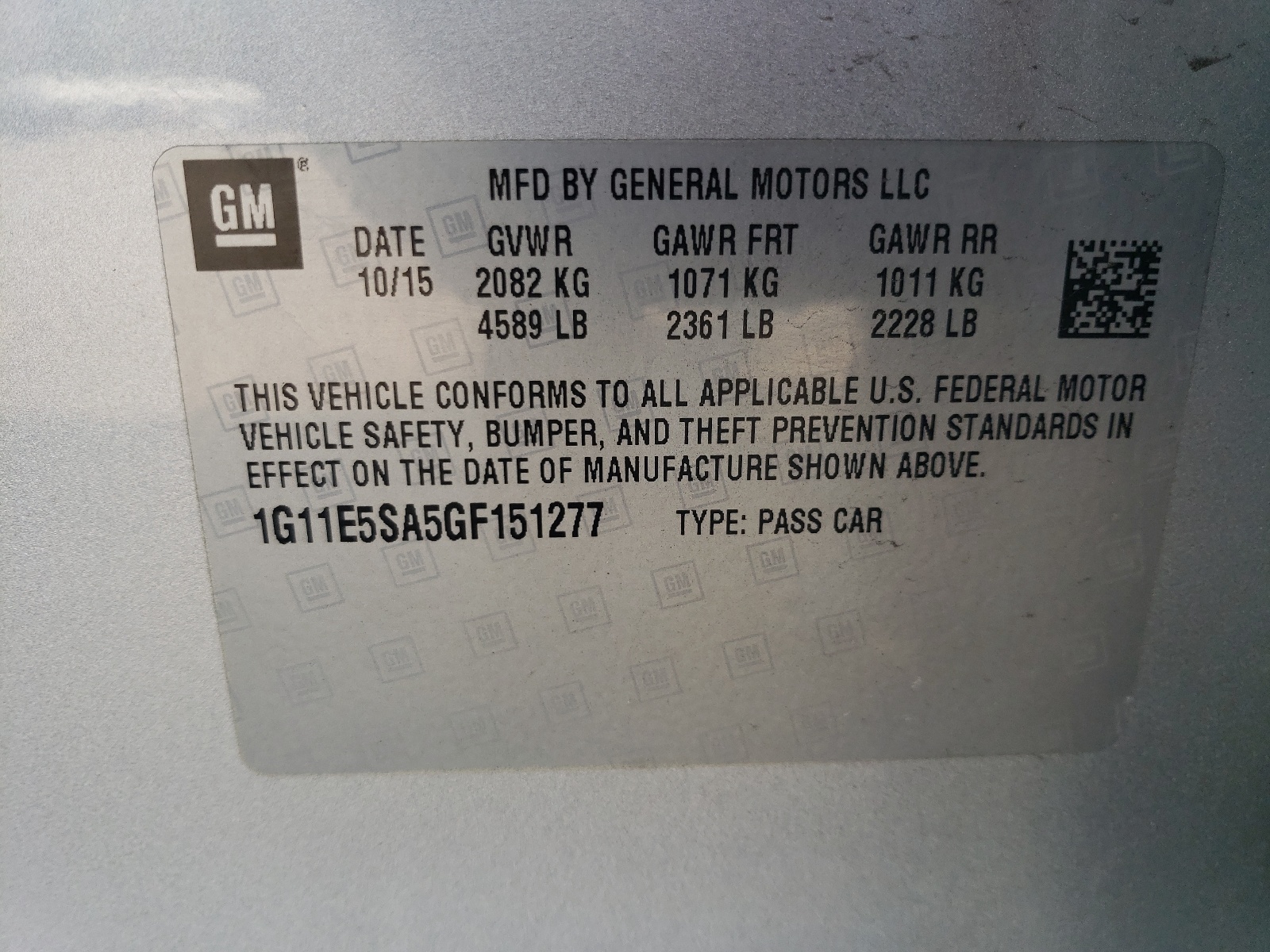 Photo 10 from auction – 2016 CHEVROLET MALIBU LIM with VIN 1G11E5SA5GF151277