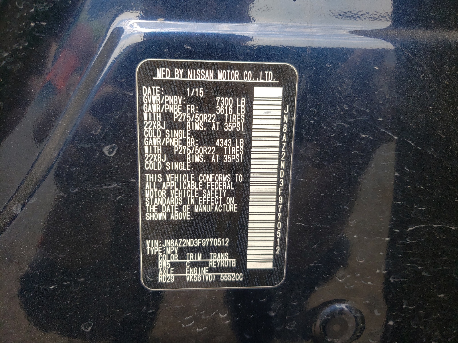 Photo 10 from auction – 2015 INFINITI QX80 with VIN JN8AZ2ND3F9770512