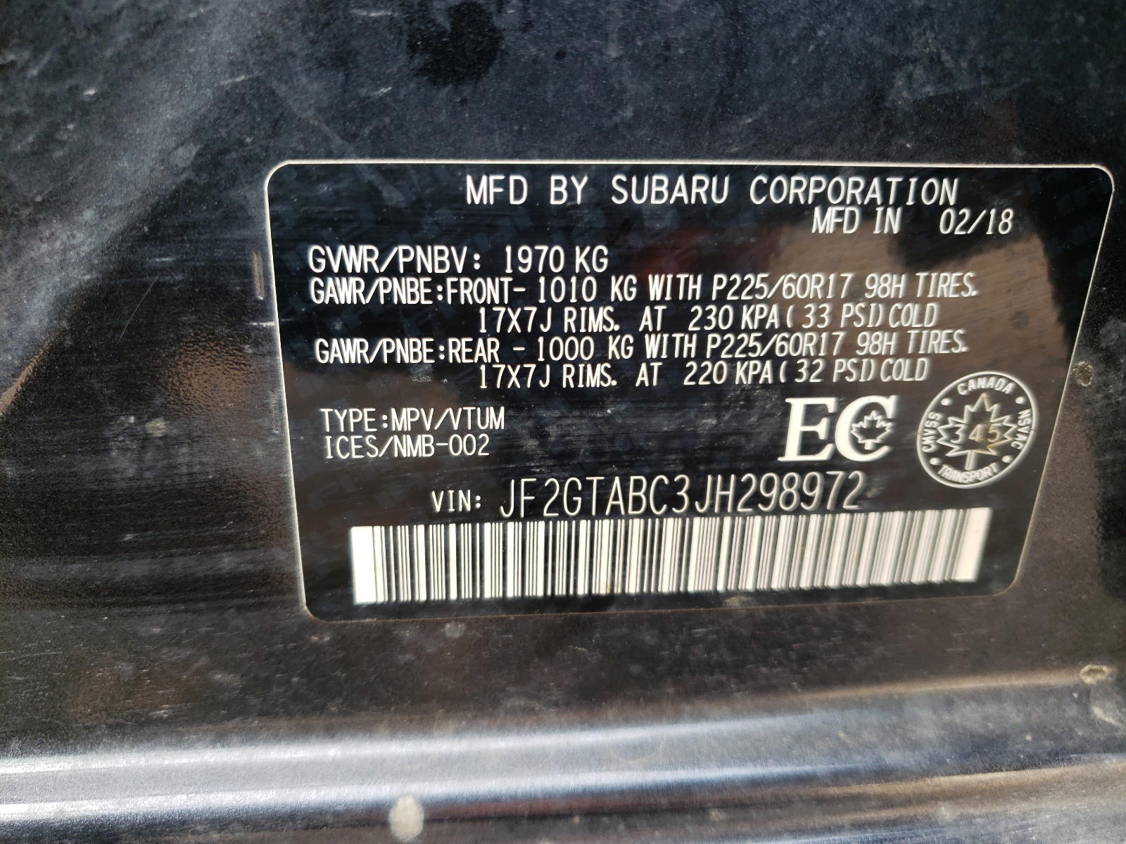 Photo 10 from auction – 2018 SUBARU CROSSTREK with VIN JF2GTABC3JH298972