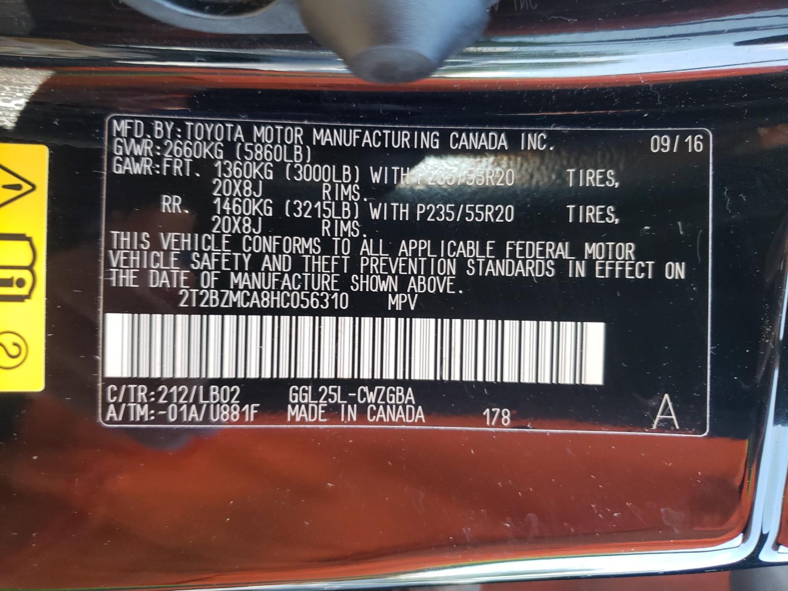 Photo 10 from auction – 2017 LEXUS RX 350 BAS with VIN 2T2BZMCA8HC056310