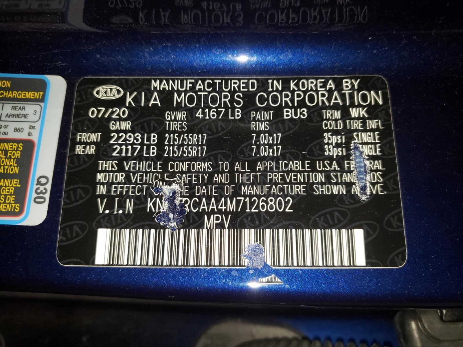 Photo 10 from auction – 2021 KIA SELTOS EX with VIN KNDERCAA4M7126802