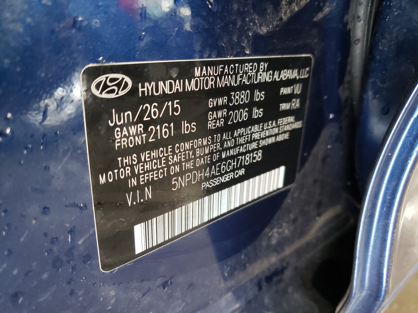 Photo 10 from auction – 2016 HYUNDAI ELANTRA SE with VIN 5NPDH4AE6GH718158