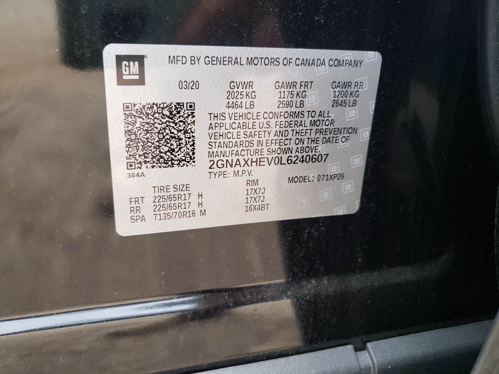 Photo 10 from auction – 2020 CHEVROLET EQUINOX LS with VIN 2GNAXHEV0L6240607