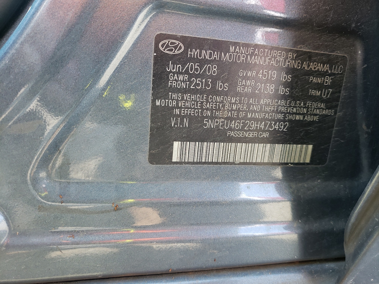 Photo 10 from auction – 2009 HYUNDAI SONATA SE with VIN 5NPEU46F29H473492