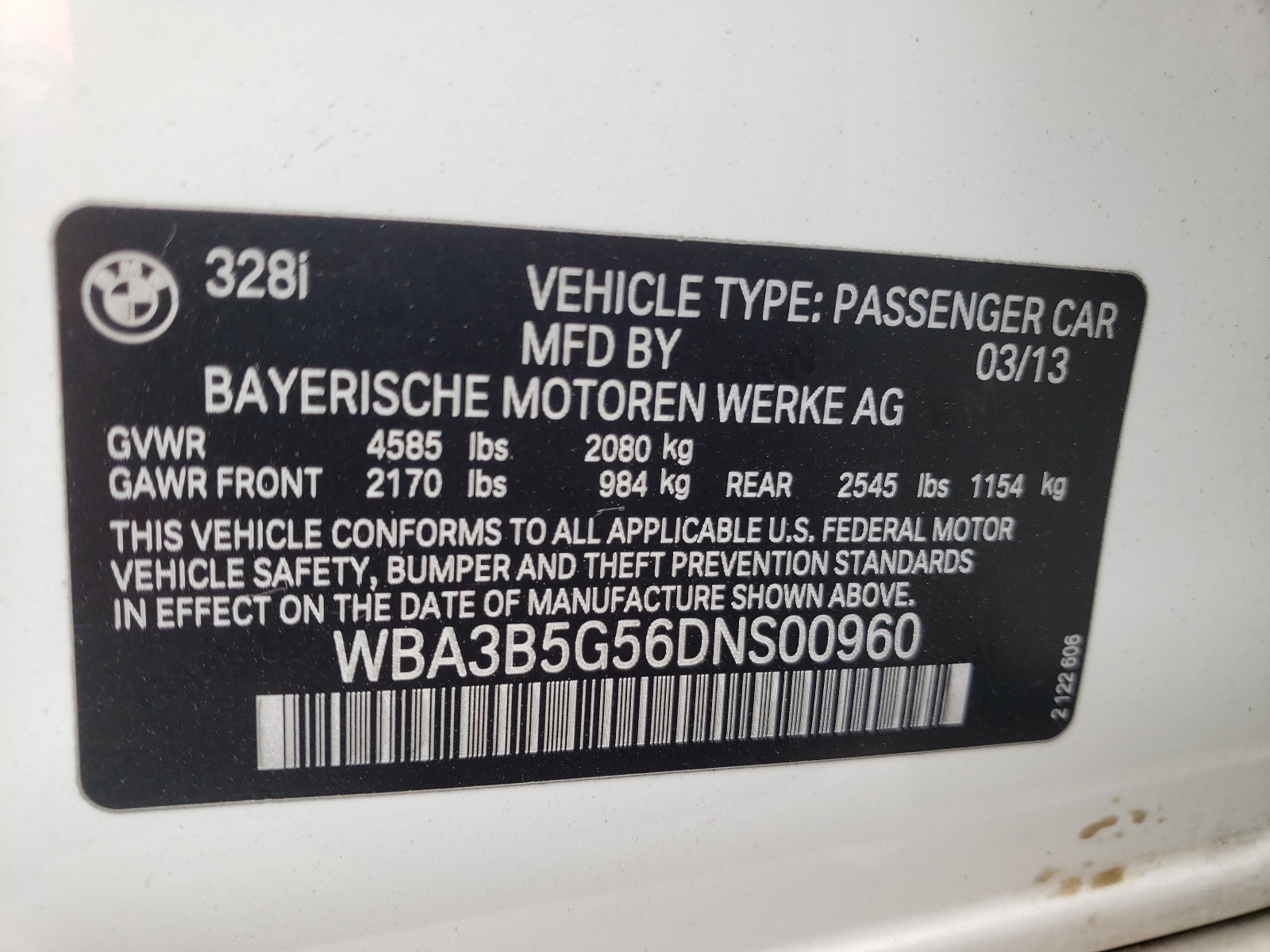 Photo 10 from auction – 2013 BMW 328 XI SUL with VIN WBA3B5G56DNS00960