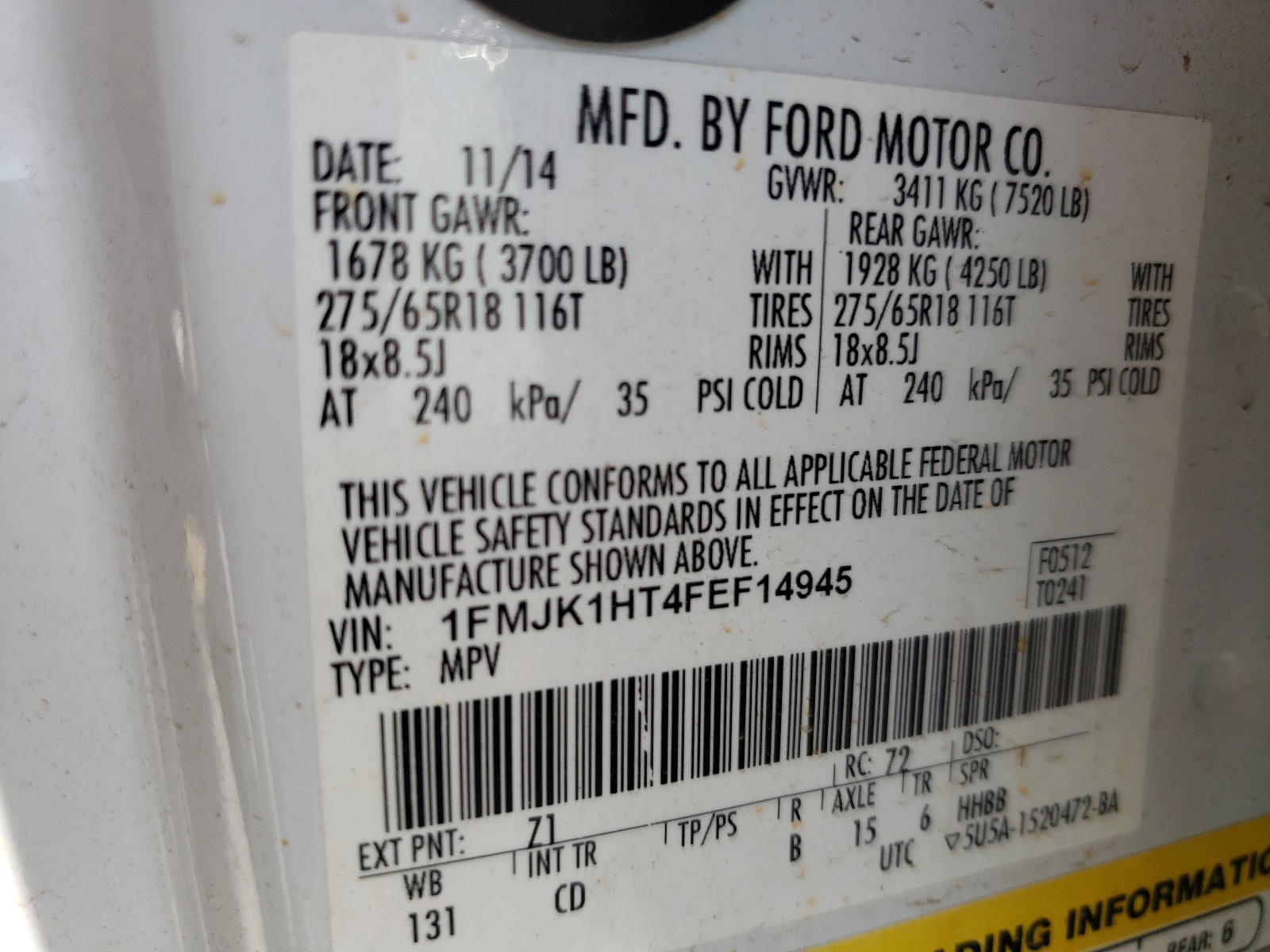 Photo 10 from auction – 2015 FORD EXPEDITION with VIN 1FMJK1HT4FEF14945
