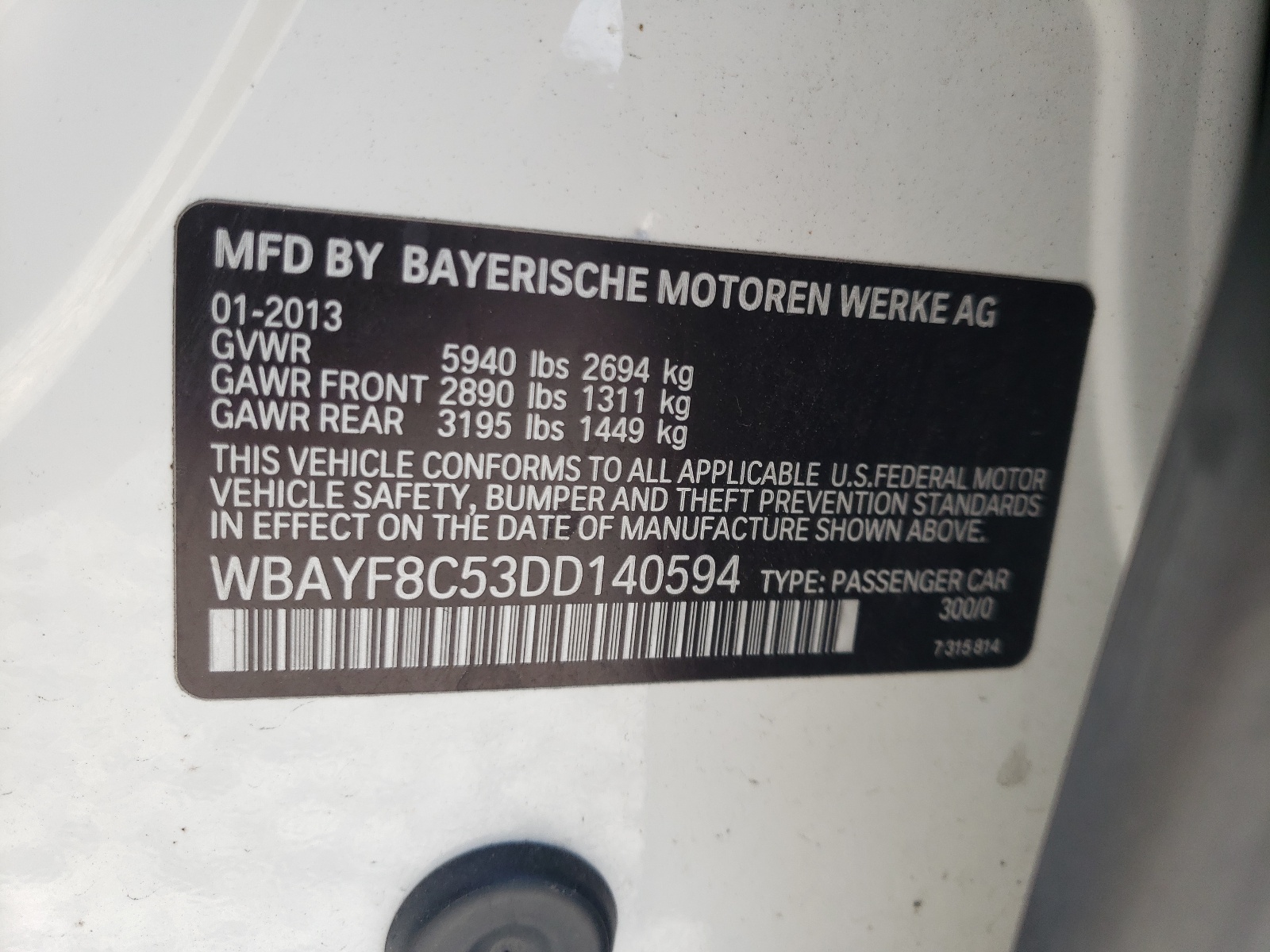 Photo 10 from auction – 2013 BMW 750 LXI with VIN WBAYF8C53DD140594