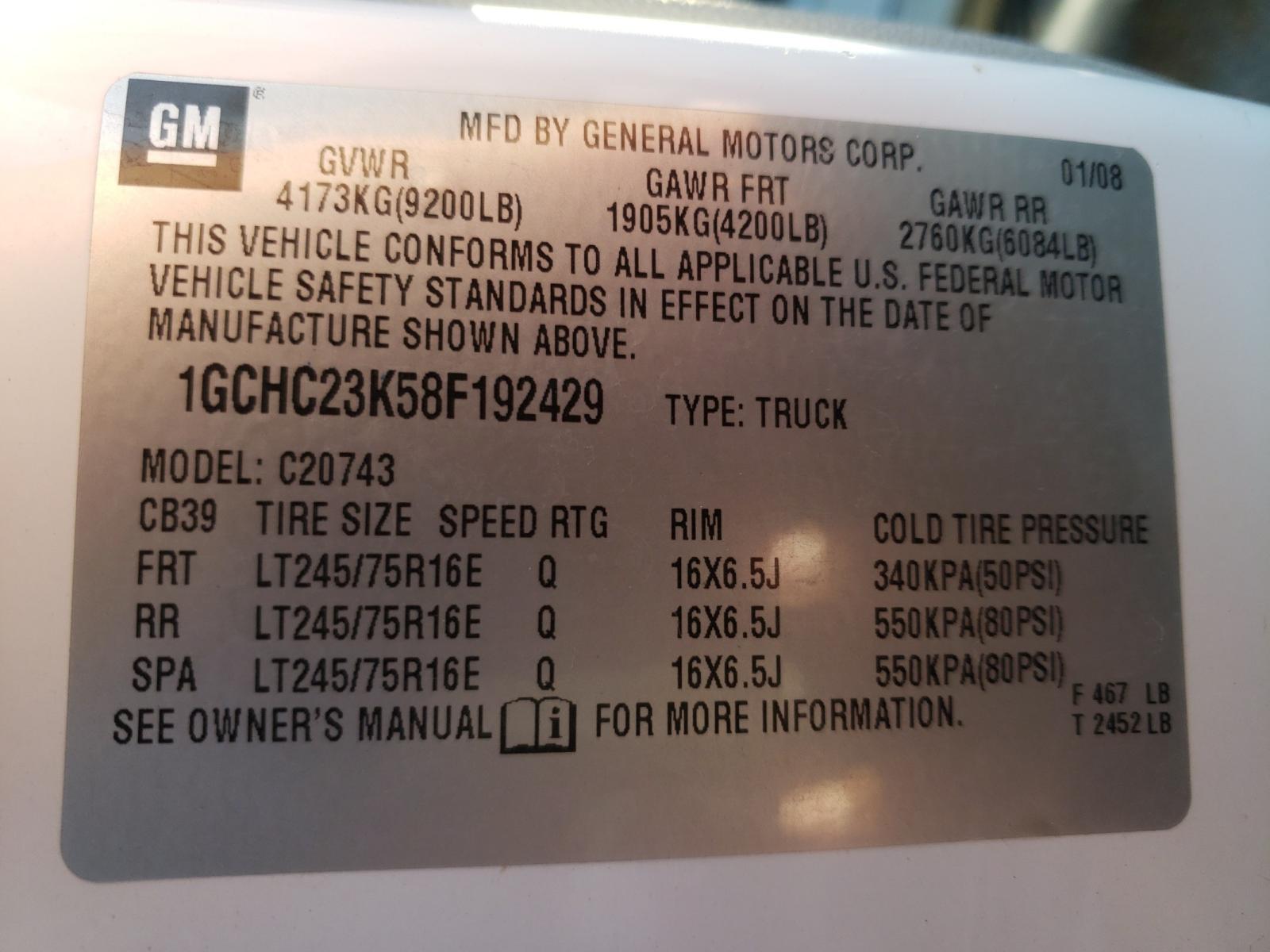 Photo 10 from auction – 2008 CHEVROLET SILVERADO with VIN 1GCHC23K58F192429