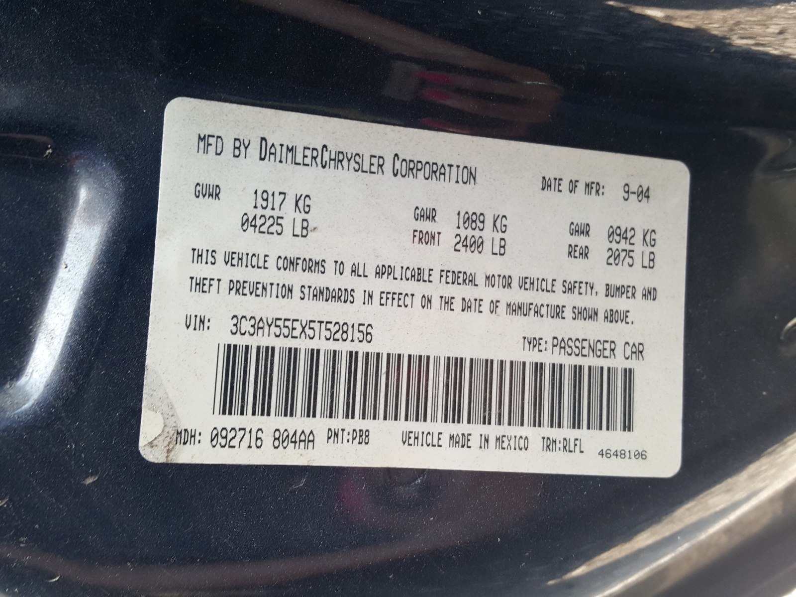 صورة رقم 10 من المزاد - 2005 CHRYSLER PT CRUISER مع VIN 3C3AY55EX5T528156